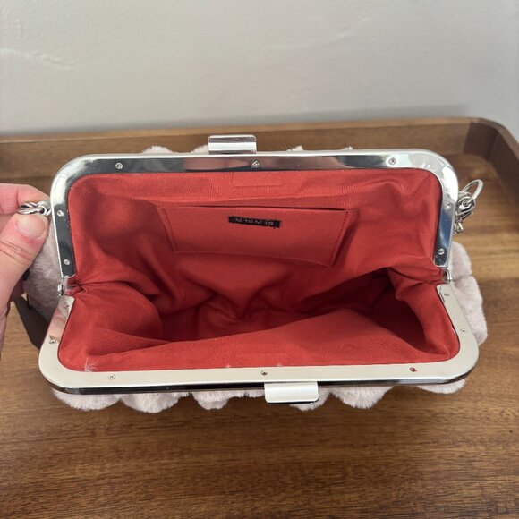 M10M15 Light Gray Taupe Faux Fur Evening Shoulder Crossbody Clutch Bag NEW - Picture 7 of 8